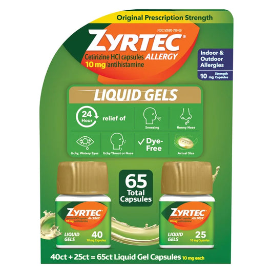 Zyrtec 仙特明 24小时抗过敏止敏胶囊(盐酸西替利嗪 10mg,65粒液体胶囊)