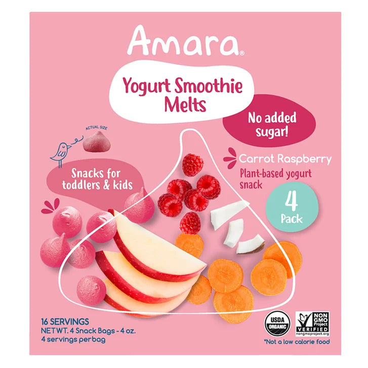 Amara 有机酸奶胡萝卜覆盆子溶溶片（每盒4袋，每袋1盎司）