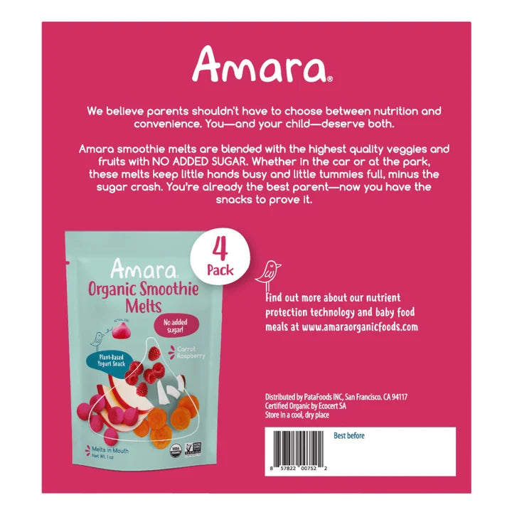 Amara 有机酸奶胡萝卜覆盆子溶溶片（每盒4袋，每袋1盎司）