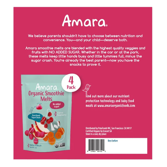 Amara 有机酸奶胡萝卜覆盆子溶溶片（每盒4袋，每袋1盎司）