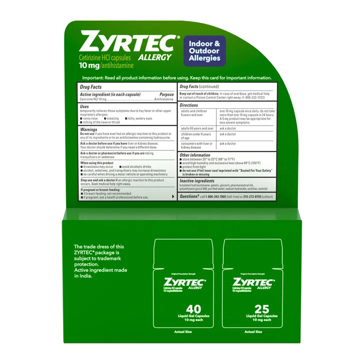 Zyrtec 仙特明 24小时抗过敏止敏胶囊（盐酸西替利嗪 10mg，65粒液体胶囊）
