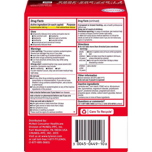 Tylenol 泰诺 加强型对乙酰氨基酚止痛片 100粒装（分配盒装）