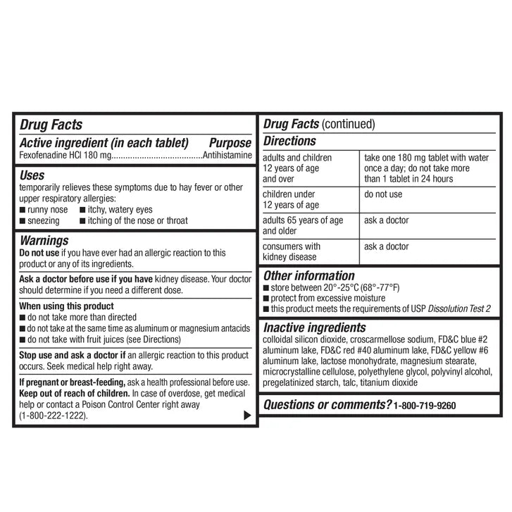 Kirkland Signature 科克兰 Aller-Fex 抗组胺片 180毫克（180片）